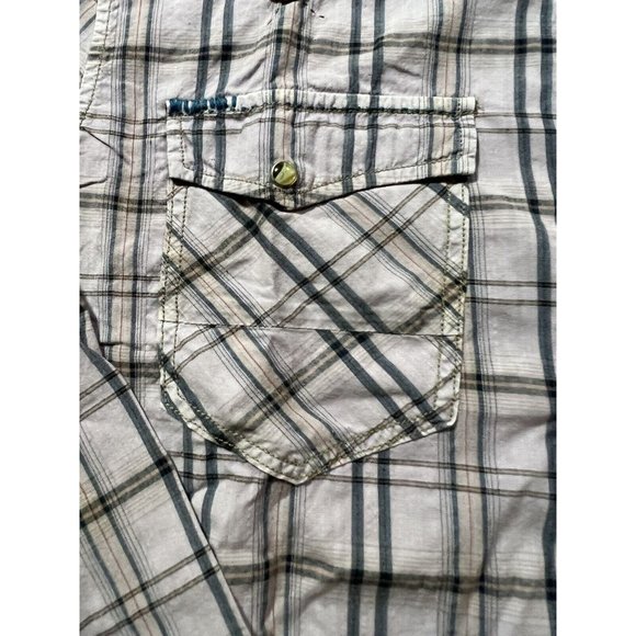 Denim Junkie Button Up Shirt Adult Large Purple‎ Plaid Pocketed Snap Mens - Picture 4 of 13